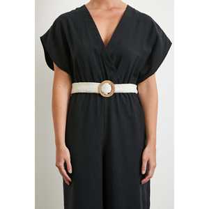 Combinaison minimaliste pour femme à manches chauve-souris, taille haute, en lin et coton noir, respirante, pour usage quotidien - Product Image 2