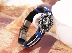 Vintage handgemachte geflochtene Leder armbänder für Männer Lion <span class=keywords><strong>Skull</strong></span> Skeleton Retro Schnür-Punk-Stil Leder armband Zubehör Geschenk - Product Image 5