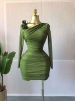 Robe Courte Moulante Femme à Manches Longues et Fleurs 3D Unies, 3 Couleurs, Tailles S-2XL
