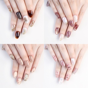 10 Uds alta calidad corto cuadrado redondo <span class=keywords><strong>uñas</strong></span> postizas lindo Maillard perla flores diseño falso hecho a mano prensa en las <span class=keywords><strong>uñas</strong></span> al por mayor - Product Image 2