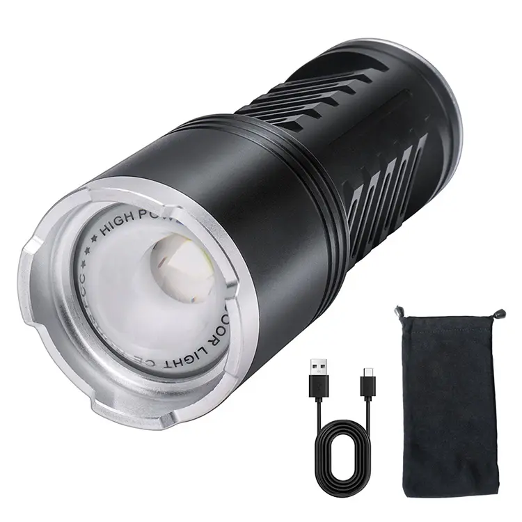Boruit Long Range Zoom Flashlight Emergency Rechargeable 6000mAh Battery Flashlight 30W Bright Flashlight with power bank