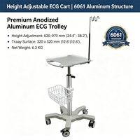 Chariot ECG réglable en hauteur avec 5 roulettes, chariot médical en aluminium anodisé 6061 avec freins et panier métallique pour hôpital et clinique