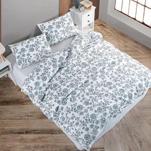 Parure de lit double en coton tissé uni Karden Flower Darla à motifs floraux, plusieurs couleurs, housse de couette, drap plat, 2 taies d'oreiller, vente en gros - Product Image 2