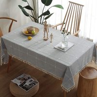 Nappe de table en coton et lin non tissé imprimé sur mesure avec des glands et de la dentelle
