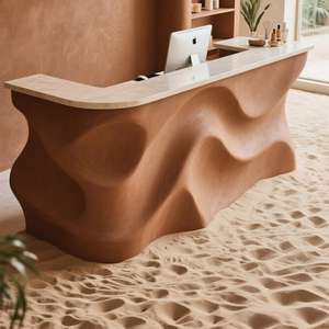 पृथ्वी-रंगीन प्राकृतिक बनावट अनियमित डेस्क, कलात्मक घरेलू कार्यालय रॉक रेत बनावट रचनात्मक वर्कस्टेशन - Product Image 2