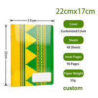 Cuaderno escolar rayado francés de Burkina Faso, 220x170mm, 96 páginas, encuadernación cosida, cubierta personalizada para estudiantes