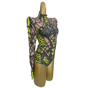 Body Sexy con Stampa e Strass, Costume da Spettacolo per Cantanti e Ballerine, Tuta Intera per Performance Live - Product Image 2