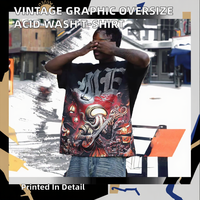 T-shirts personnalisés avec impression graphique DTG, 100% coton tricoté, effet vieilli, streetwear pour hommes, coupe classique, haute qualité, vintage, lavage à l'acide