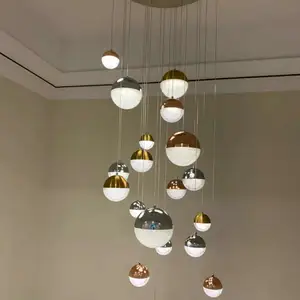 Modern stainless steel plate staircase home decor pendant lighting acrylic crystal sand colorful ball chandelier