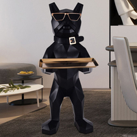 Statue de bouledogue français moderne avec plateau de rangement, grande sculpture de chien de luxe, cadeau décoratif de déménagement pour salon