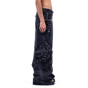 Nuevos Jeans Cargo de Cintura Alta con Bolsillos de Solapa, Tallas Grandes, Estilo Urbano, Jeans Holgados Elásticos para Hombre - Product Image 3