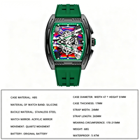 Montre squelette de luxe pour homme, bracelet en silicone noir, cadran ajouré coloré, aiguilles lumineuses, style sportif