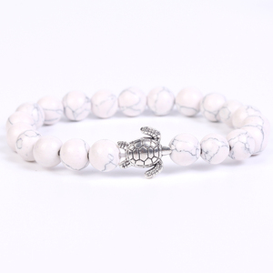 Braccialetti Elastici con Perline in Pietra Naturale e Ciondolo Tartaruga Marina Argentata, Braccialetti in Pietra Lavica, Occhio di Tigre e Turchese, OEM - Product Image 6