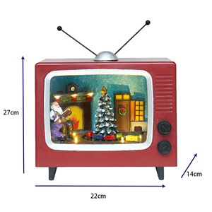 3XAA Power Christmas <span class=keywords><strong>TV</strong></span> Set avec train lumineux <span class=keywords><strong>LED</strong></span> et effet d'animation d'arbres Ornements de Noël électriques OEM Résine Artisanat Intérieur - Product Image 4