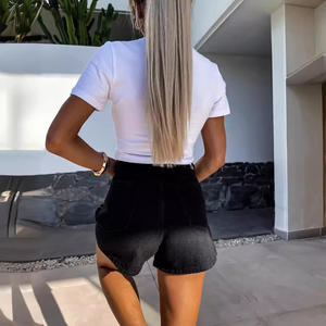 กางเกงยีนส์ขาสั้นแฟชั่นขาสั้นตกแต่งลายทางประดับเพชรเม็ดเล็กกางเกงยีนส์ขาสั้นทรงตรงสามส่วนสำหรับผู้หญิง2024ลำลองฤดูร้อน - Product Image 3