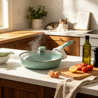 Ensemble d'ustensiles de cuisine en aluminium personnalisable avec revêtement antiadhésif en céramique et poignée en bakélite, comprenant une poêle et une marmite pour la cuisine domestique