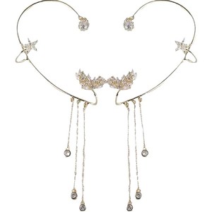 Clips para Oreja con Borla de Flores y Espiga de <span class=keywords><strong>Trigo</strong></span> con Incrustaciones de Diamantes, Clips para Oreja sin Perforación, Pendientes Elegantes y de Alta Gama - Product Image 5