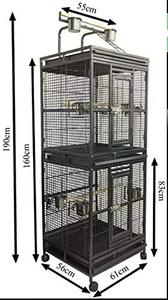 Çağdaş 190cm ikiz çift kuş kafesi papağan Aviary oyna çatı üst merdiven tekerlekler Metal demir çelik Pet House hayvanlar kafesleri - Product Image 2