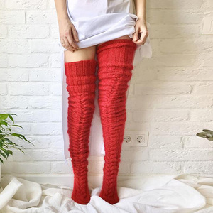 Calcetines Holgados de Navidad de Invierno Cálidos de Punto Sexy Lisos para Mujer Estilo Vintage Calentadores Extra Largos por Encima del Muslo - Product Image 5