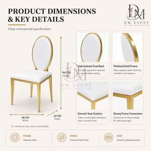 Slim Oval Back Gold Stainless Steel Wedding <b>Reception</b> <b>Chair</b> with White Cushion for Banquet Halls Wholesale Seating - Product Image 4