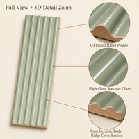 Azulejo de Pared de Cerámica Acanalado Personalizado OEM Tipo Kit Kat 50x200mm Marca Privada 6 Colores 3D Acanalado Brillante para Tiendas DTC, Marcas de Hogar y Shopify