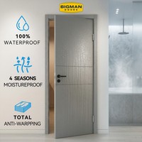 Porte intérieure en contreplaqué imperméable et résistant à l'humidité, design linéaire gris moderne, avec finition métallique, pour salle de bain en suite, modèle Oceania Apartment