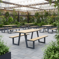 Mesa de Picnic Resistente para Exteriores de Metal, Plástico y Madera, 6-8 Asientos, Impermeable, Ligera, para Hotel, Restaurante, Cafetería, Eventos, Sillas