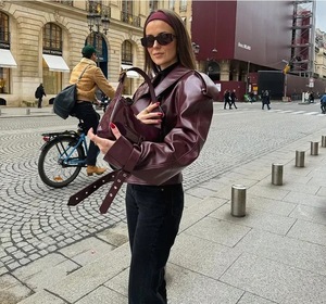 Nouvelle <span class=keywords><strong>veste</strong></span> en similicuir vintage streetwear à manches longues pour <span class=keywords><strong>femme</strong></span>, col à revers, style décontracté, pour l'automne et l'hiver - Product Image 2