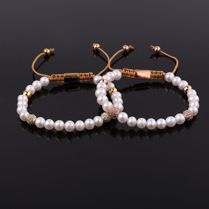 Di alta Qualità di Design Unico Reale D'acqua Dolce Della Perla di Diamante DELLA CZ Pavimenta della Sfera Macrame Del Braccialetto Delle Donne - Product Image 5