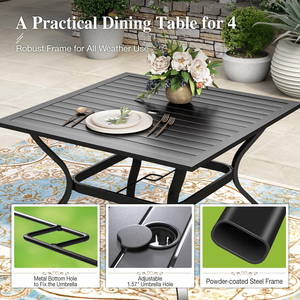 Ensemble de table et chaises de patio AJUNION 5 pièces, table carrée en métal et chaises en textile avec trou pour parasol - Product Image 2