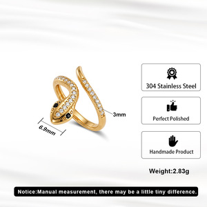 Waterproof 18K Gold Plated 304 Stainless Steel Snake <b>Ring</b> <b>Iced</b> Out Zircon Animal <b>Ring</b> Statement Jewelry for Women - Product Image 4