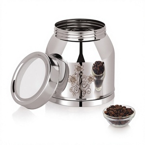 Stainless Steel Canister With Transparent Lid Floral Design Airtight Food <b>Storage</b> <b>Kitchen</b> Container Round Shape - Product Image 1