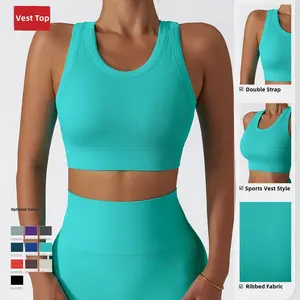 Yoga Wear Supplier Women Sports Vest Colorful Fitted Seamless Crop Knit Top Vest Rib Knitted Women Sportswear