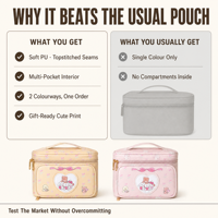 Sac à cosmétiques en cuir PU, trousse de maquillage avec poignée supérieure, compartiments larges à double fermeture éclair, cadeau de voyage mignon pour femmes et filles