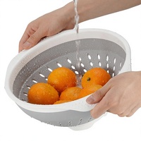 Passoire pliable en plastique ronde pour évier, gris et blanc, à pression, pour le drainage des pâtes et des fruits