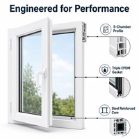 Ventanas Abatibles de Doble Vidrio con Diseño Europeo, Modernas, con Marco de Aluminio