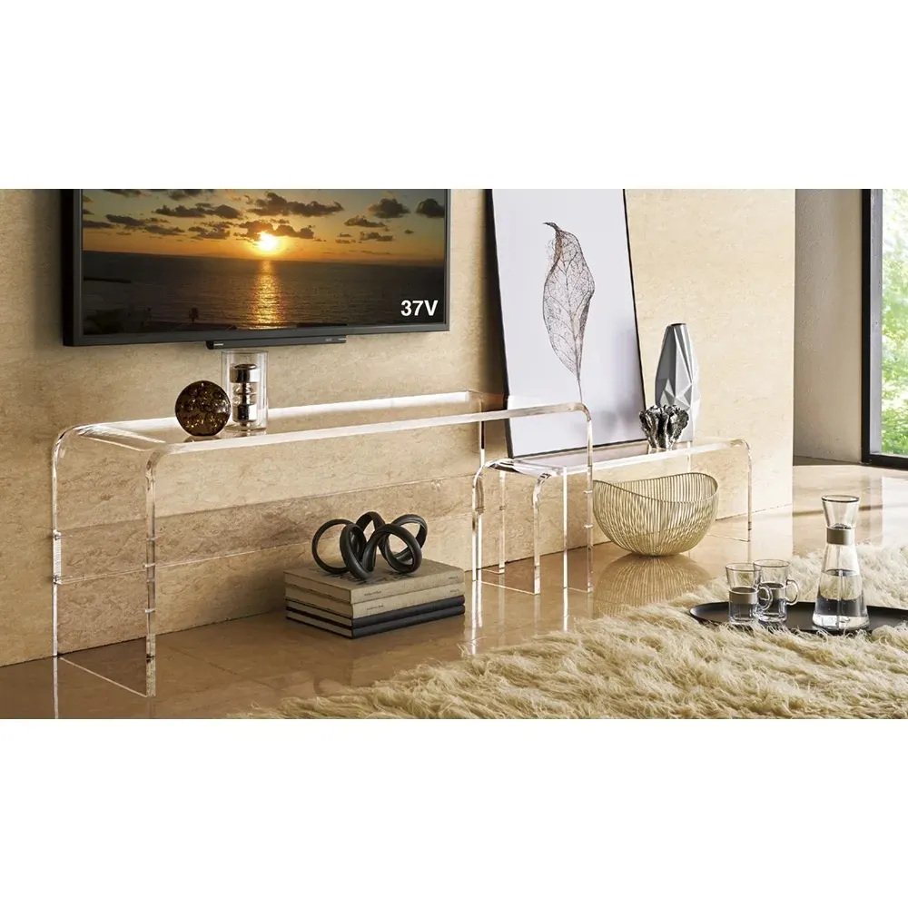 Support TV multifonction en acrylique, 2 pièces, Table de Console, meuble TV