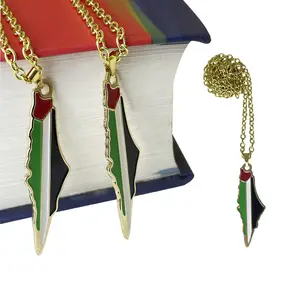 Palestina Patriot bendera peta bentuk perhiasan liontin jimat gantungan kunci Palestina Patriot perak kalung di saham gantungan kunci