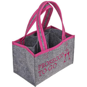 Sac à vin en feutre gris personnalisé avec logo, pour 6 bouteilles, sac à vin durable pour plusieurs bouteilles avec accents roses - Product Image 2
