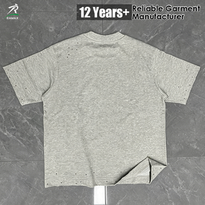 เสื้อยืดทรงบ็อกซี่ขาดๆ แบบวินเทจสำหรับผู้ชาย, เสื้อยืดคอกลมโอเวอร์ไซส์แบบทำสีซีดขาดๆ สไตล์วินเทจ, เสื้อผ้าสตรีทแวร์พร้อมโลโก้สั่งทำพิเศษ - Product Image 2