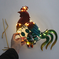 Lampe solaire poteau de jardin étanche en métal peinte à la main, thème animal (coq) avec écran LED, pour patio et allée
