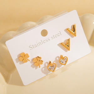 Nouvel ensemble de 12 paires de mini-boucles <span class=keywords><strong>d</strong></span>'oreilles clous en zircon, imitation perle, étoile, lune, fleur, petit cœur, plaqué or 18K/24K, pour femme, mignonnes - Product Image 5