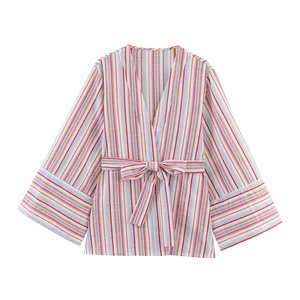 Conjunto de Camisa y Pantalones a Rayas Personalizado para Mujer, Traje Casual de Dos Piezas para Oficina, OEM por Fábrica de Ropa China, Conjuntos Vintage de 2 Piezas - Product Image 2