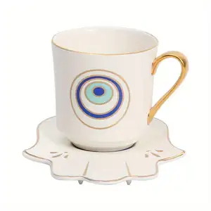 Модный Скандинавский дизайн Золотая отделка сглаза чашки подарочные керамические кофейные кружки и тарелки набор