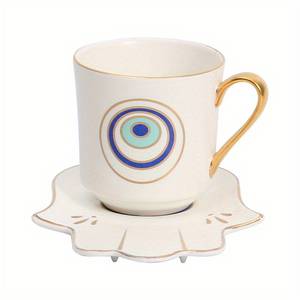 Fashion Nordic Design Gold <strong>Trim</strong> Evil Eye Cups Gift Ceramic Coffee <strong>Mug</strong> and Plate Set