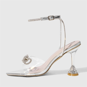 2025 Single Strap Snake Pattern Open <b>Toe</b> Sexy Sandals High Quality Crystal Bowknot Stiletto Party Women's Shoes - Product Image 1