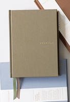 Carnet A5 sur mesure en lin, couverture rigide, pages lignées à pois, papier épais, ouverture à plat, impression avec bordure dorée