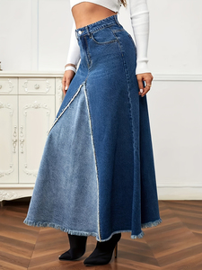 YUANBOFEI Women's <strong>Skirts</strong> Denim Jean <strong>Skirt</strong> High Waist Dark Wash <strong>Split</strong> Detail Lady Slimming Denim <strong>Skirts</strong> - Product Image 3