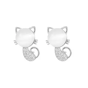 Poes Kat Oorbellen 925 Sterling Zilver Oorbel Schattige Dieren Huisdier Zirkoon Sieraden Mode Zilver Oorbel