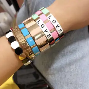 Pulseira de metal elástica artesanal com esmalte, estilo da moda, com elástico, 2019